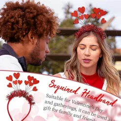 Rødt Hjerte Hårbånd - Filthjerte Hårbånd til Valentinsdag - Kostume Hårpynt til Børn og Voksne