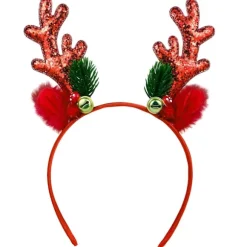 Rødt rensdyrgevir-hårbøjle med pailletter - Julehovedbeklædning til fødselsdage, julefester, voksen cosplay og kostumedekoration red