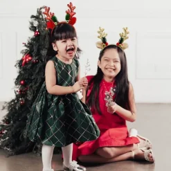 Rødt rensdyrgevir-hårbøjle med pailletter - Julehovedbeklædning til fødselsdage, julefester, voksen cosplay og kostumedekoration red