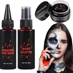 Realistisk kunstigt blod sæt Halloween makeup sæt 3-i-1 sæt til specialeffekt makeup Halloween cosplay tøj klæde sig ud