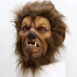 Realistisk ulvemaske, uhyggelig varulvemaske, rædselsdyrmaske til Halloween julefest dyrekostume pelsdragt hoved måneskinsulvemaske—yux
