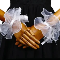 Renaissance Klovn Falsk Krave Hvid Organza Flæse Halsmanchet og Falske Ærmemanchetter til Maskerader og Udklædningsarrangementer Sleeve cover