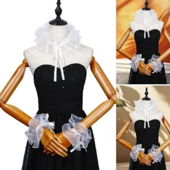 Renaissance Klovn Falsk Krave Hvid Organza Flæse Halsmanchet og Falske Ærmemanchetter til Maskerader og Udklædningsarrangementer Sleeve cover