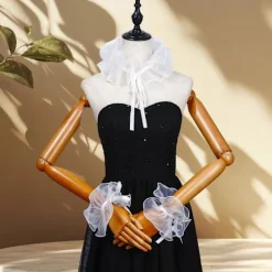Renaissance Klovn Falsk Krave Hvid Organza Flæse Halsmanchet og Falske Ærmemanchetter til Maskerader og Udklædningsarrangementer Sleeve cover