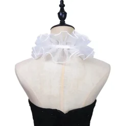 Renaissance Klovn Falsk Krave Hvid Organza Flæse Halsmanchet og Falske Ærmemanchetter til Maskerader og Udklædningsarrangementer Sleeve cover