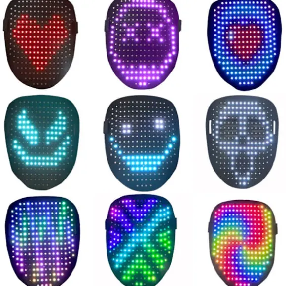 RGB LED Mask Gesture Face - Changing Glowing Mask Halloween Party Black