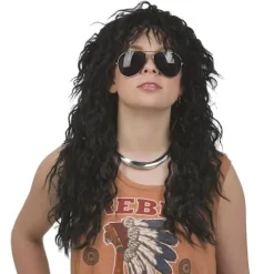Rocker lång peruk Maskerad Halloween Black one size