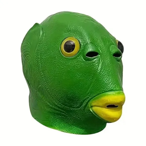 Rolig Grøn Fisk Latexmaske - Unisex Cosplay Hovedbeklædning til Fester & Begivenheder, Ingen Batterier Nødvendige, Aldre 14+