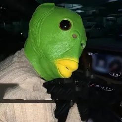 Rolig Grøn Fisk Latexmaske - Unisex Cosplay Hovedbeklædning til Fester & Begivenheder, Ingen Batterier Nødvendige, Aldre 14+