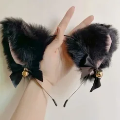 Rollespils pige furry katteøre pandebånd, sødt katteøre pandebånd, sløjfe, halskæde med halsbånd, katteøre, rævepandebånd, velegnet til udklædningsfestdekorationer | Fyndiq