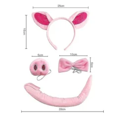 Rosa Gris Kostume Sæt med Grisører, Næse, Hale og Sløjfe - Rosa Gris Kostume Tilbehør [C]