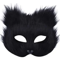 Rævemaske Halloween Cosplay Maske Halvt Ansigt Slør Øjenmaske Lodden Ræve Kostume Tilbehør Dyrefest Kattemasker Black