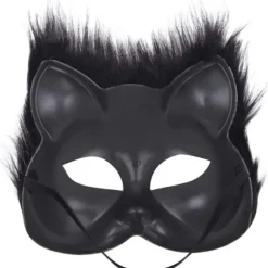 Rævemaske Halloween Cosplay Maske Halvt Ansigt Slør Øjenmaske Lodden Ræve Kostume Tilbehør Dyrefest Kattemasker Black