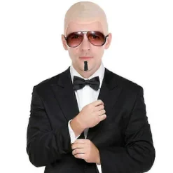 RY*Mr Worldwide Skaldet Hætte & Solbriller Sæt, Kendisikon Udklædning Pitbull Kostume Tilbehør Sæt, 3 stk, A