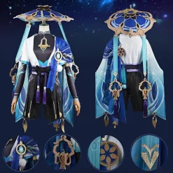 Scaramouche Cosplay Genshin Impact Kostume Paryk Hat Fuld Sæt Anime Halloween Genshin Cosplay Wanderer Kostume Uniform til mænd 1pcs wigs XL