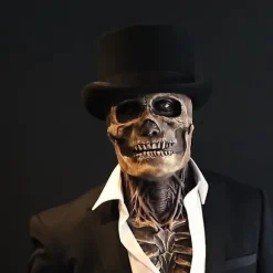Scary Moving Brain Fuld Hoved Ud Skallemaske Skelet Halloween Party Maskerade (FMY) Red Brain Skull with Hat