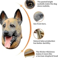 Schæferhund Latex Hundemaske Kompatibel med Halloween Kostumefester, Realistisk Dyrehoved Maske Tilbehør