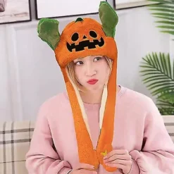 Sød hat med bankende ører, plysdyrhat, dyre-cosplay-hat til Halloween, påske, julefrokost, udklædningshatte orange