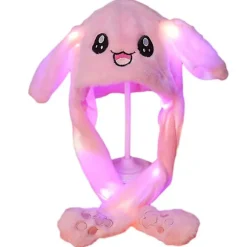 Sød Kanin Hat Øre Bevægende Hoppende Hat Sjove Dyr Plys Kaninhatte PINK