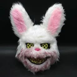 Sød Kaninmaske i Plys og Plastik - Cosplay Kaninhovedkostume til Halloween Karneval Pink og Hvid (FMY)