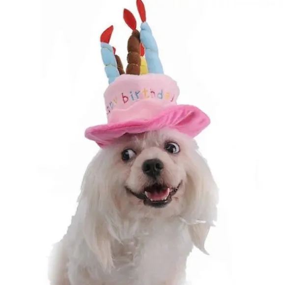 Sød katte- og hundehue til fødselsdagsfest med kage og 5 farverige stearinlys design Cosplay kostume tilbehør hovedbeklædning (lyserød)