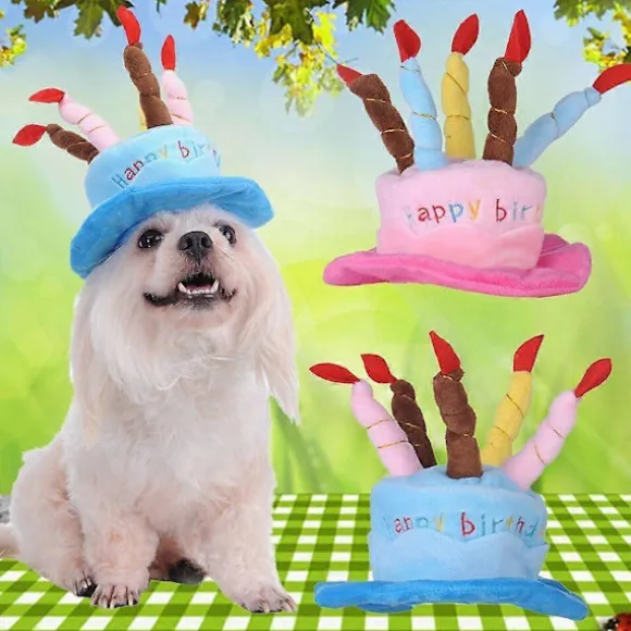 Sød katte- og hundehue til fødselsdagsfest med kage og 5 farverige stearinlys design Cosplay kostume tilbehør hovedbeklædning (lyserød)