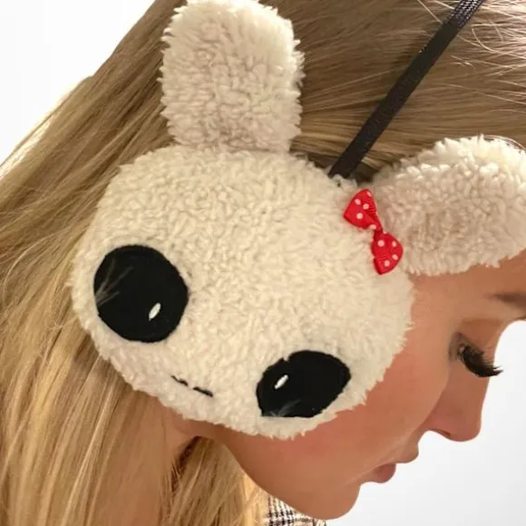 Søde høreværn med kanin og rød sløjfe til voksne & teenagere Beige one size