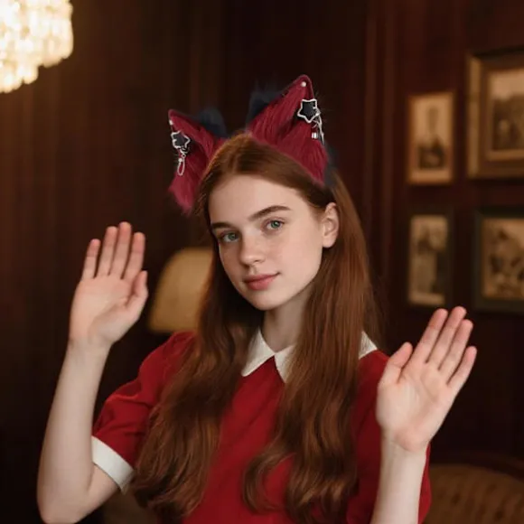 Sødt Realistisk Dyreøre Hårbånd, Strækbart Komfortabelt Design til Halloween Cosplay Temaarrangementer, Rød Red