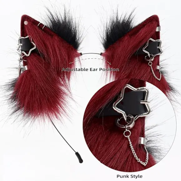 Sødt Realistisk Dyreøre Hårbånd, Strækbart Komfortabelt Design til Halloween Cosplay Temaarrangementer, Rød Red