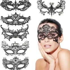 Seks-delt sæt af ikke-strukturerede blonde masker, der er velegnede til fester, sammenkomster, barer og maskeballer 6pcs