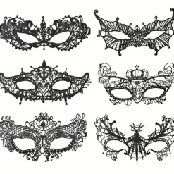 Seks-delt sæt af ikke-strukturerede blonde masker, der er velegnede til fester, sammenkomster, barer og maskeballer 6pcs