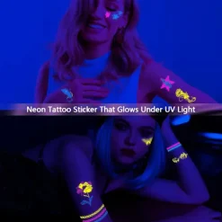 Selvlysende UV midlertidige tatoveringer, Blomster Fjer Vinge UV Neon Tatoveringsklistermærker til voksne