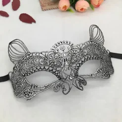 Sexet blonde maskebalmaske til damer til julekarneval Halloween bal nytårsfestartikler sølvfarve dyrestil~12958
