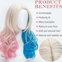 Shengruili Harley Quinn Paryk Kvinde Lang Cosplay Paryk Skurk Quinn Paryk Cosplay Paryk Blond Blå Pink Karneval Halloween Karnevalsfester-FM-