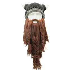 Shimbashi Viking med falsk skæg håndstrikket hue sjov hat Pre