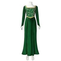 Shrek Cosplay Kostumer 2024 Prinsesse Fiona Trykt Kjole Kvinder Sexy Firkantet Hals Velvet Langærmet Kjole Halloween Karneval Tøj Grøn green S