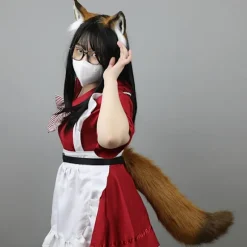 Simulerings Plysj Rævøre Pannbånd Hale Cosplay Tøj Kostume Sort
