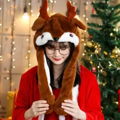 Sjov elghat plys elghatte bevægelige øre hophat plys elghat børn voksen julefest cosplay søde dyrehatte