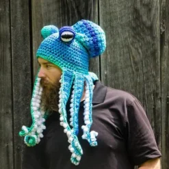 Sjov Hæklede Blæksprutte Hat – Håndlavet Uld Blæksprutte Pandebånd, Party & Hip Hop Vinterhue, Unisex One Size Bright yellow-purple