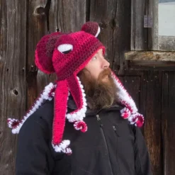 Sjov Hæklede Blæksprutte Hat – Håndlavet Uld Blæksprutte Pandebånd, Party & Hip Hop Vinterhue, Unisex One Size Bright yellow-purple
