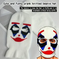 Sjov Klovneansigt Hue - Sød & Legesyg Strikket Hue med Rødt & Klovne Makeup Design, Blød Åndbar Vinterhue til Halloween, Fester, Aften (FMY) clown beanie | Fyndiq