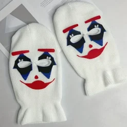 Sjov Klovneansigt Hue - Sød & Legesyg Strikket Hue med Rødt & Klovne Makeup Design, Blød Åndbar Vinterhue til Halloween, Fester, Aften (FMY) clown beanie | Fyndiq