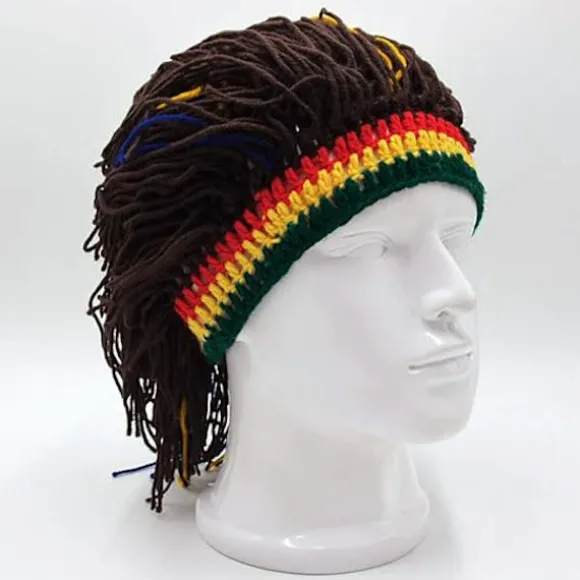 Sjov paryk skæg hatte håndstrikkede hue rasta hat med dreadlocks