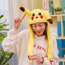 Sjov Pikachu-hat med plys, ørebevægelse, hop, cosplay-kostumer