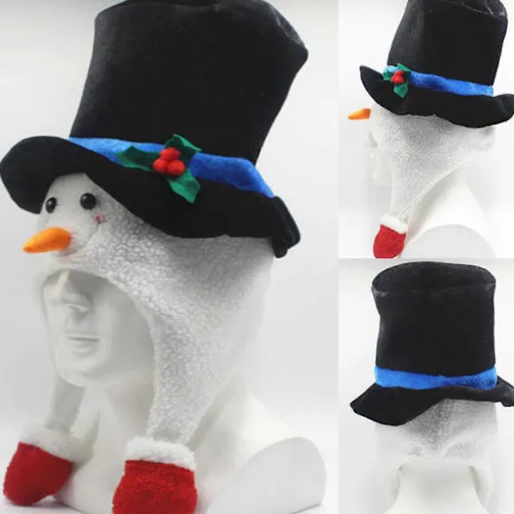 Sjov Snemand Hat Julefrokost Hat Sjov Julehat Julecylinder med Snemand Øreklap Navidad Rekvisitter Nytår Black