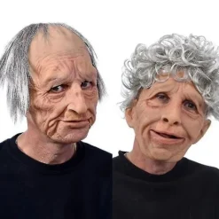 Sjove realistiske latexmasker til gammel mand og kvinde med hår, Halloween cosplay, festkostume, gummimaske, fest