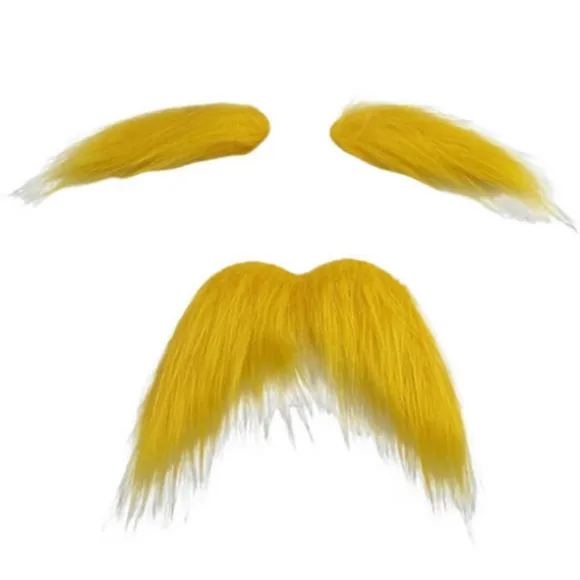 Sjovt gult herreoverskæg og øjenbryn - 3-delt selvklæbende kostumetilbehør til maskerader, udklædning og cosplay 1pcs Large