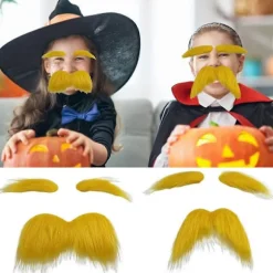 Sjovt gult herreoverskæg og øjenbryn - 3-delt selvklæbende kostumetilbehør til maskerader, udklædning og cosplay 1pcs Large