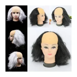 Skaldet Paryk Fluffy Moderigtig Attraktiv Universal Genbrugt Rollespil Rekvisitter Latex Halloween Cosplay Skaldet Paryk til Maskerade - Sort