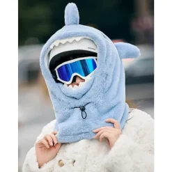 Ski hjelm cover med tegneseriehaj, varmt, komfortabelt og blødt fleece ski hoved cover til vinter. blue